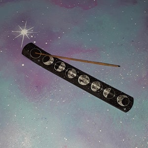 incense holder moon phases black & silver / witch altar occult burner stick / full moons phase space celestial stars / fragrance decor image 4