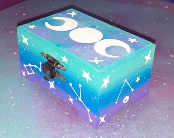 scatola astrologia costellazioni luna gioielli / kawaii goth triplo segno oroscopo strega altare cosmico stelle spazio legno gingillo nascondiglio stoccaggio