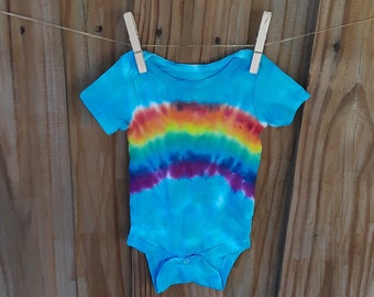Rainbow tie dye baby one piece bodysuit / ROYGBIV infant  size 3 - 6 months / hippie baby shower gift / summer colorful pride love LGBTQ