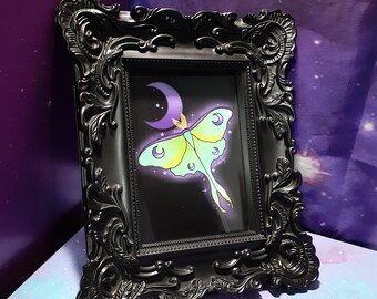 art print Luna moth 5x7 / digital art prints / moths bugs moon butterfly nature / fairy kei creepy occult gothic kawaii witch altar pastel