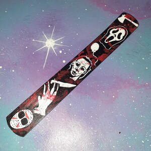 Horror icon blood splatter incense holder / altar occult burner stick / halloween ghost scary mask weapons slasher killer / fragrance decor