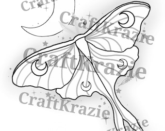 Luna Moth coloring page download / butterfly insect witchy occult vibes moon pastel goth gothic kawaii / adult color pages
