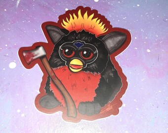 sticker Evil Furby / die cut vinyl decal / creepy cute gothic kawaii / 90s y2k spooky demon ax blood murder witch spirit devil spoopy art