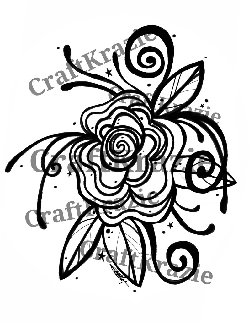 Rose coloring page download / flower swirls groovy trippy fairy tattoo / adult color pages image 1