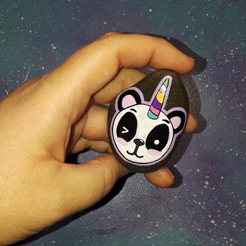 unicorn panda pandacorn rock painted / yard art natural stone collector / decor outdoor decoration / fairy garden / pastel cute kindness image 5