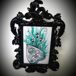 Impresión artística de tabla de ouija gótica pastel de 5 x 7 / impresiones de pintura de acuarela / tablero de espíritus fantasmales espeluznantes, ocultos, góticos, kawaii, espeluznantes, altar de brujas