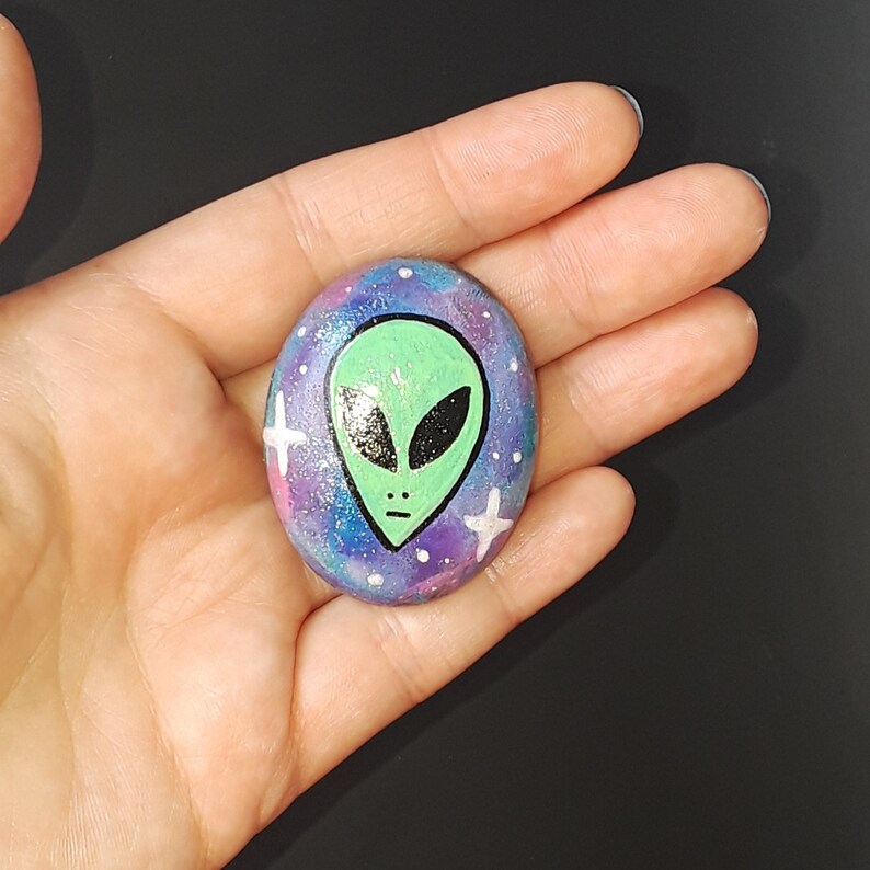 Hand painted alien galaxy Rock / space alien art / glow in | Etsy
