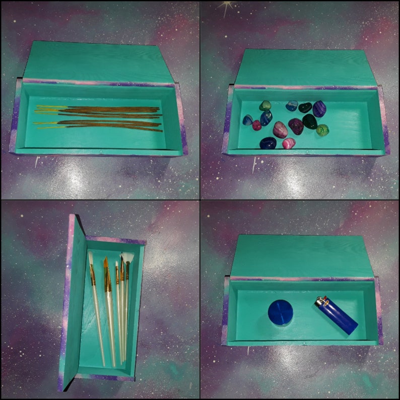 Hand painted galaxy jewelry box cosmic space nebula wood trinket holder stash boxes purple blue pink stars wooden keepsake storage