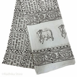 Light Grey Blue- Maha Mantra Chadar - With Vrindavan Cows
