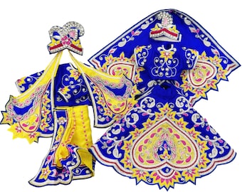 Braj Mandal - Blu zaffiro e giallo - Seta - Abito della divinità Radha Krishna
