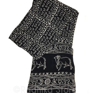 Black and Cream - Maha Mantra Chadar - With Vrindavan Cows
