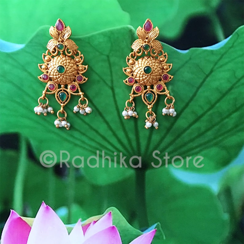 Red and Green Pearl Chakra Earrings