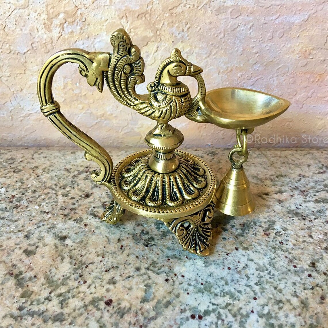 Vrindavan Peacock Brass Offering Ghee Lamp With Stand and Etsy