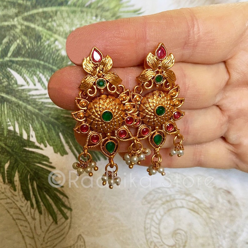 Red and Green Pearl Chakra Earrings