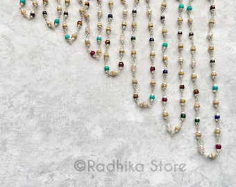 Semi Precious Stones Silver Tulsi Deity Necklace