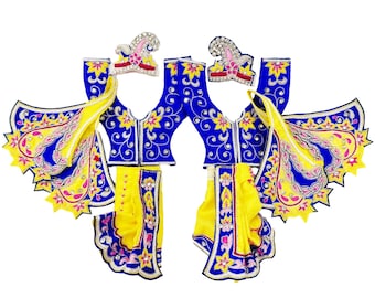 Braj Mandal - Blu zaffiro e giallo - Seta - Vestito della divinità Gaura Nitai