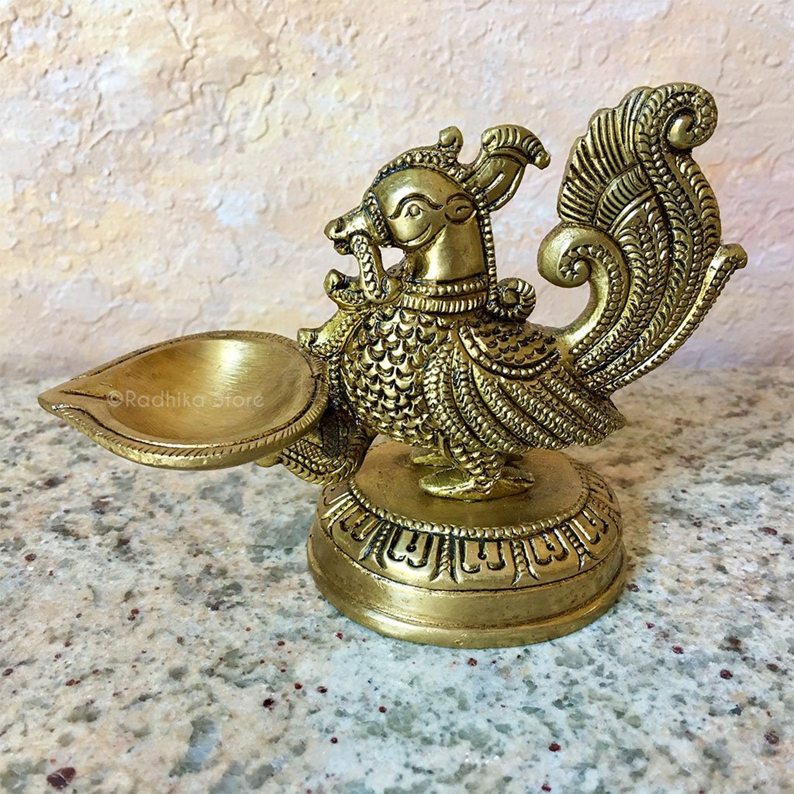 Vrindavan Peacock Pedestal Brass Ghee Lamp Diya 4 Etsy