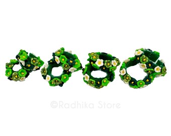 Fiore di Vrindavan - Verde - Set di 2 bracciali/cavigliere