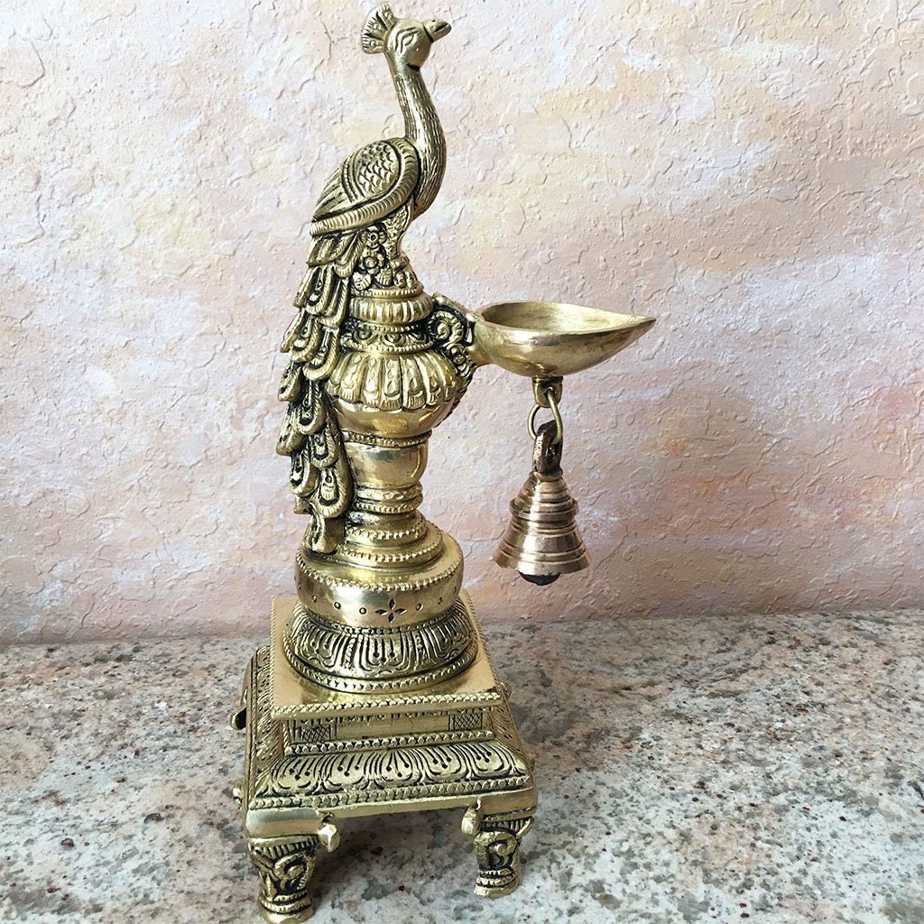 Majestic Vrindavan Peacock Brass Ghee Lamp on Pedestal With Etsy UK