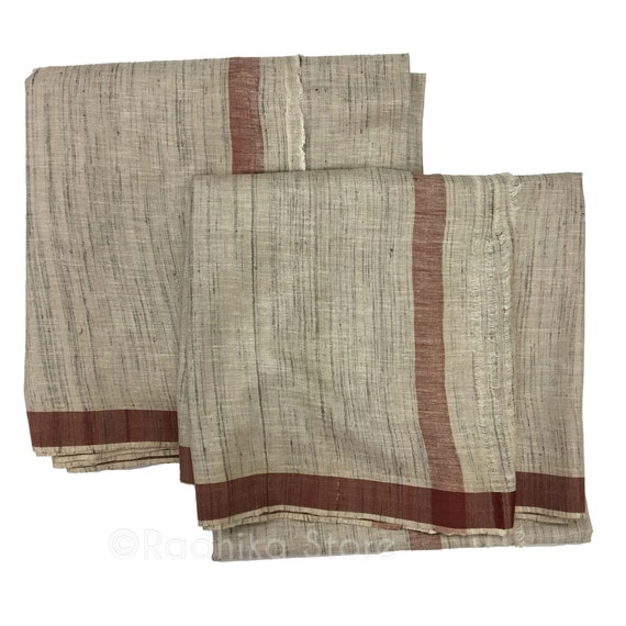 Silk Dhoti and Chadar Natural Khadi Beige Tweed With Rust Etsy