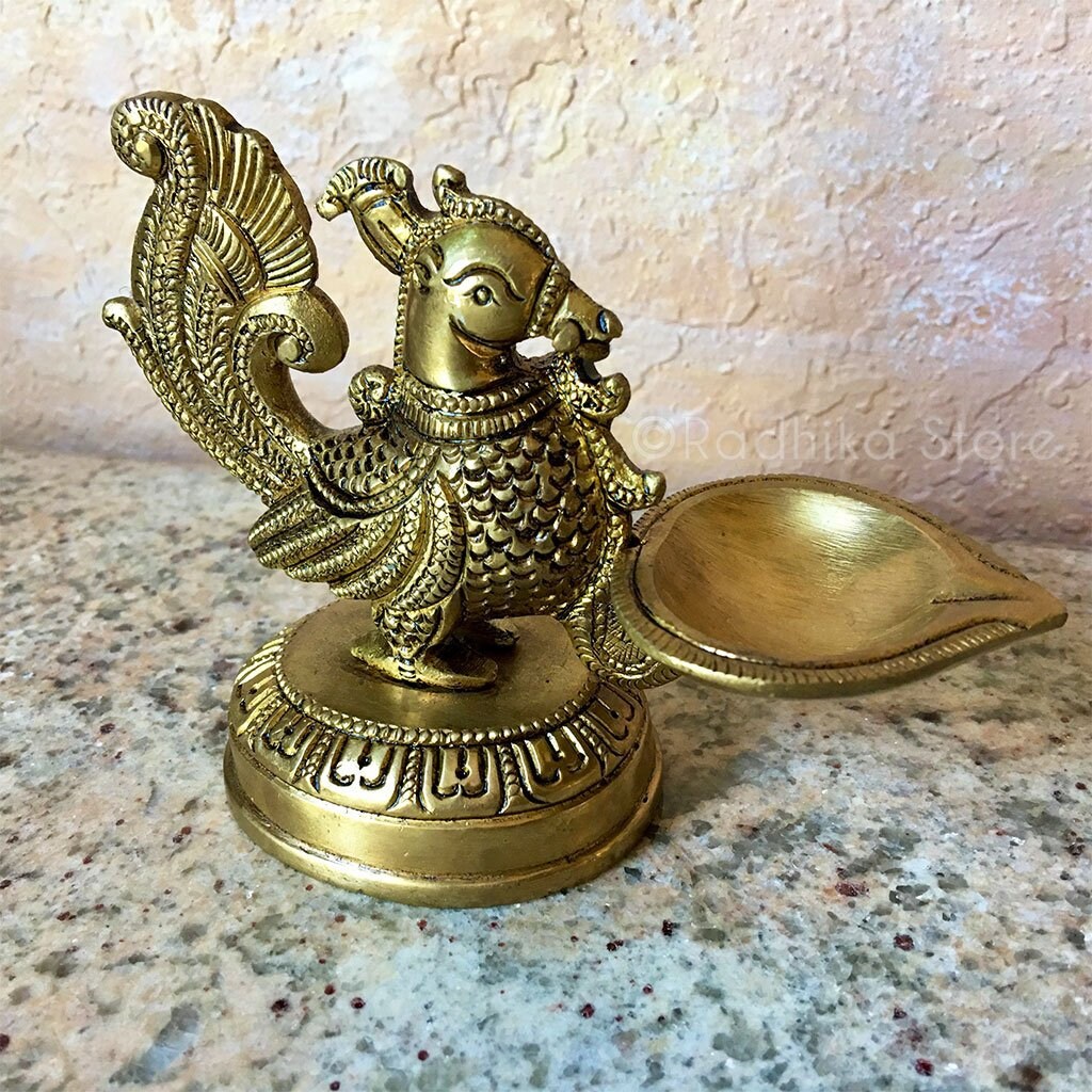 Vrindavan Peacock Pedestal Brass Ghee Lamp Diya 4 Etsy