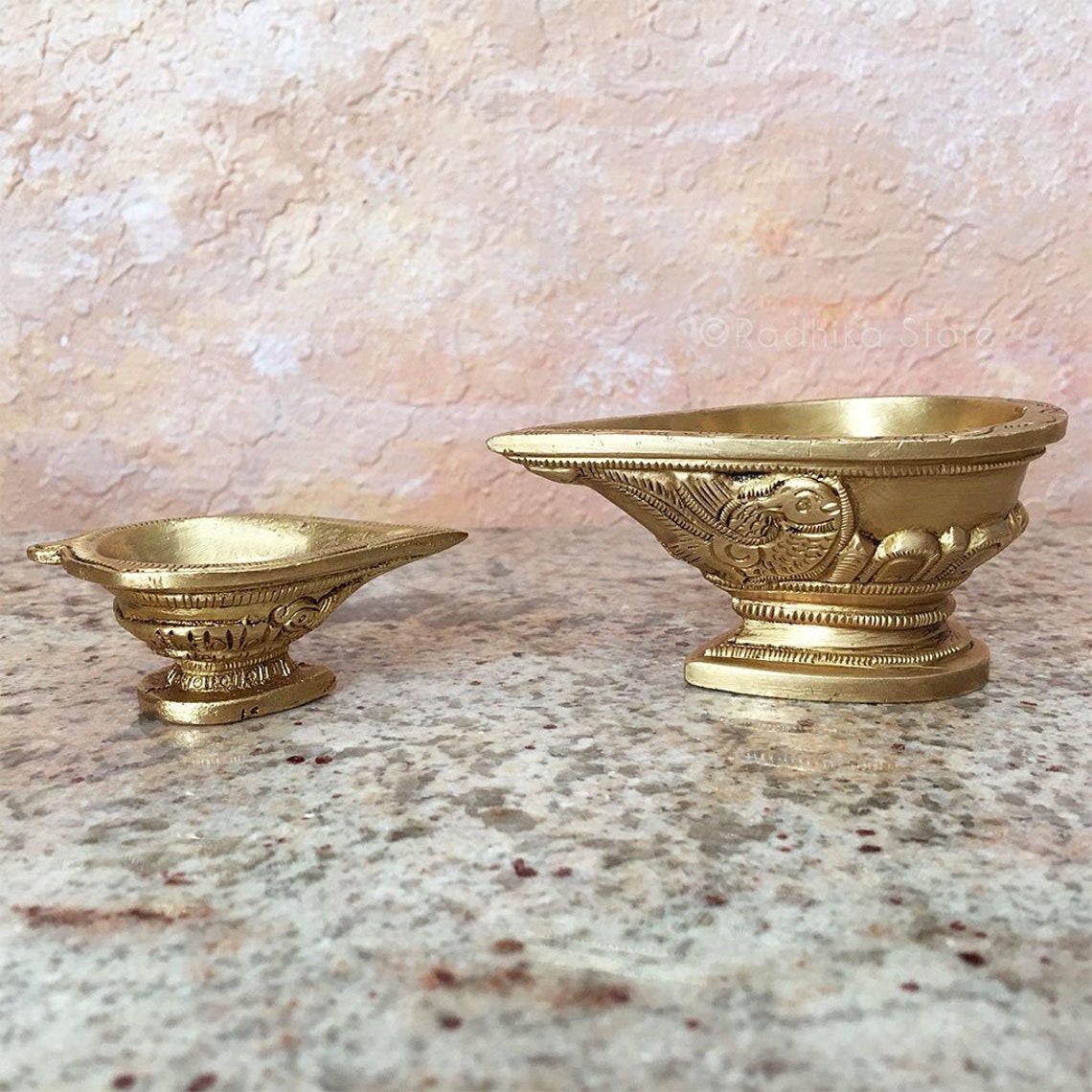 Brass Ghee Lamps diyas With Parrot Design Choose Size Etsy