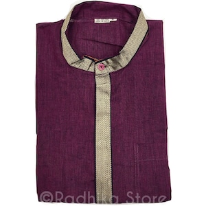 Dark Purple Kurtas - With Beige/Gold And Black Trim - S,M,L,XL,