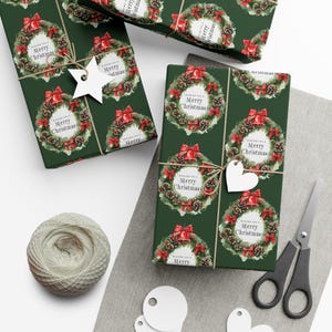 Festive Gift Wrap Papers for Christmas, Holiday Wrapping, Eco-Friendly Wrap, Wreath Design, Unique Present Presentation