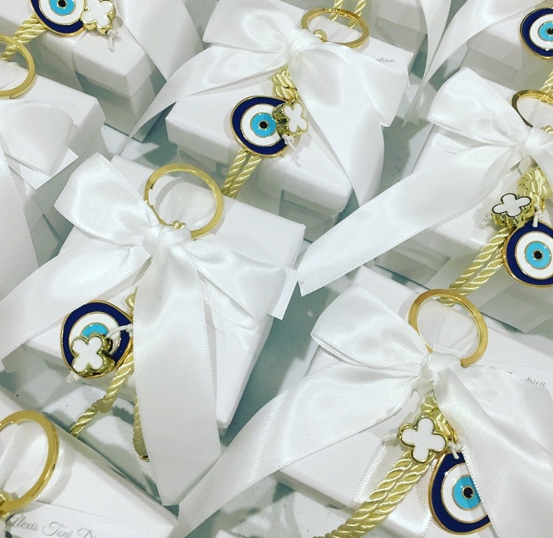 20 x Mati Favors Bomboniere,Marytika,Evil eye Christening Bomboniere Greek Baptism Greek Christening Cross Keyring Orthodox Baptism