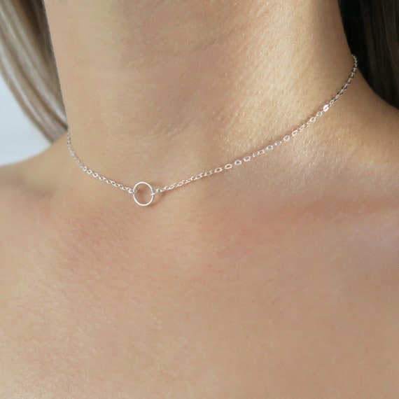 Dainty Open Circle Chain Choker Silver Open Circle Necklace Sterling Silver Open Circle Pendant Silver Necklace Choker Necklace Gift Etsy