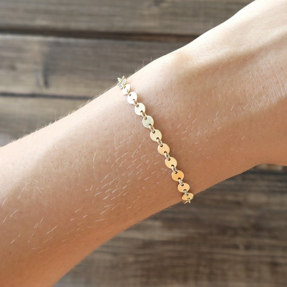 Multistone 2-strand 14k Gold-plated Silver Bracelet with Gold Disks Adjustable Multistone 2-strand 14k Gold-plated Silver Bracelet with Gold Disks Adjustable