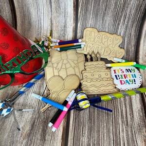 Personalized Birthday coloring kit | Wooden craft kit | Painting kit | Holiday craft kit | Party supplies | Art kit | Party Treat Bag