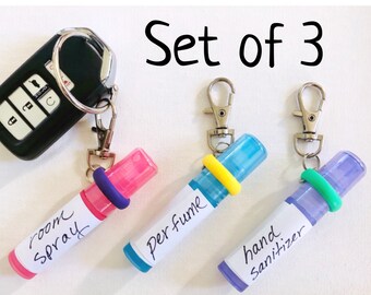 Mini spray bottle key chain kit- SET OF 3 hand sanitizers holder - perfume- fragrance- room spray- bug spray- EMPTY- travel sized