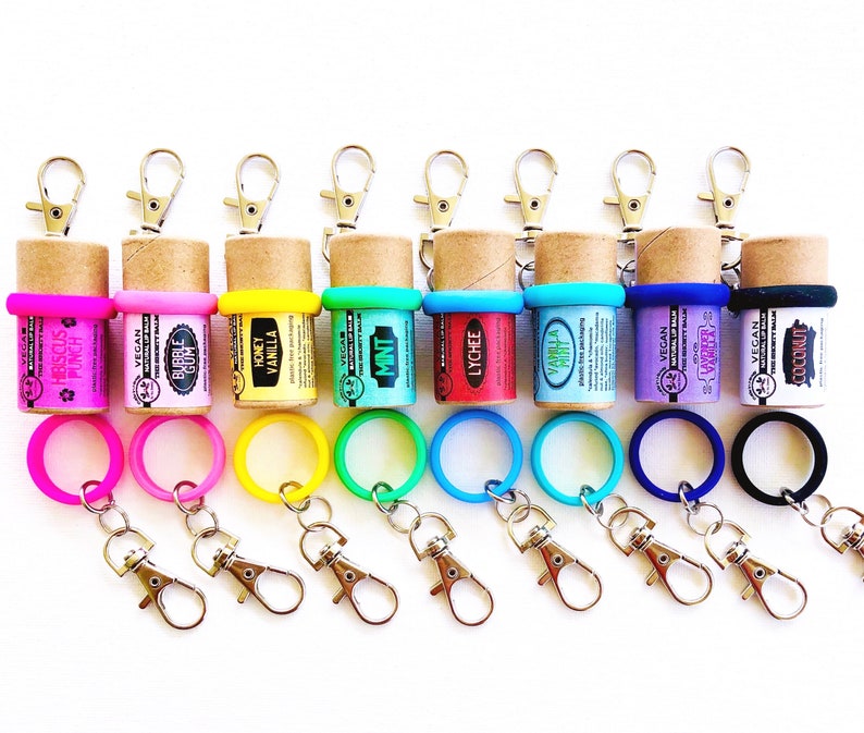 eco friendly lip balm AND chapstick holder keychain set Backpack purse nurse badge hook sunscreen holder key ring image 3