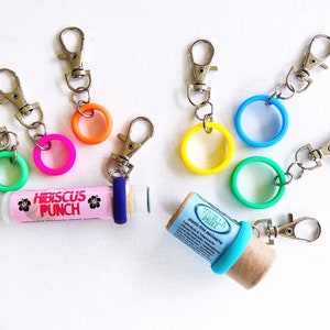 eco friendly lip balm AND chapstick holder keychain set Backpack purse nurse badge hook sunscreen holder key ring image 5