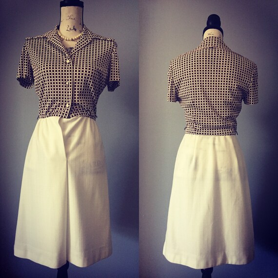 Vintage late 1960's Creme and Brown Dress Women's