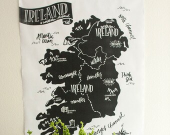 Ireland Map, St. Patrick's Day, Shamrock decor, Holiday decor,  March banner, cute map, Ireland, Norther Ireland, Illustrated map, Holiday