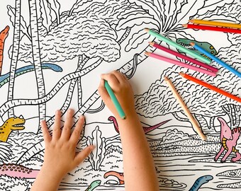 Coloring Poster, Giant coloring poster, hidden dinosaurs, dino activity, coloring for kids, fun kids activities, color, summer activities