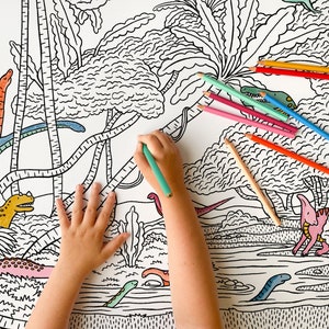 Coloring Poster, Giant coloring poster, hidden dinosaurs, dino activity, coloring for kids, fun kids activities, color, summer activities