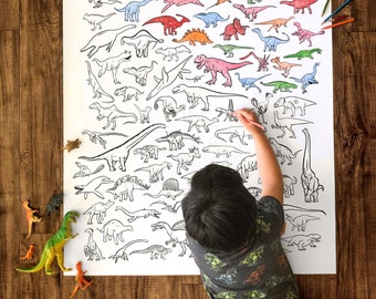 Coloring Poster, Giant coloring poster,  coloring for kids, fun kids activities, 100 dinosaurs, unique dinosaurs, dino, oviraptor, dinosaurs