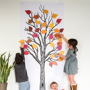 Draw Together Thankful Tree, Thankful list for Thanksgiving, Grateful leaves for November, What are you grateful for activity with kids