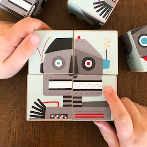 Puzzle Blocks: Robots, easy printable toys, Toys for little boys, Toys for little girls, Play Robots, DIY Wood toys, Puzzle Blocks, robots
