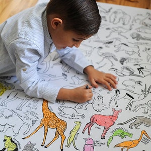 Coloring Poster, Giant coloring poster,  coloring for kids, fun kids activities, 100 African Animals, zebra, giraffe, kids party, coloring