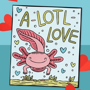 Axolotl Printable Valentines, Funny and cute Axolotl Valentines for kids, fun valentine for girls and boys, school valentines, print at home