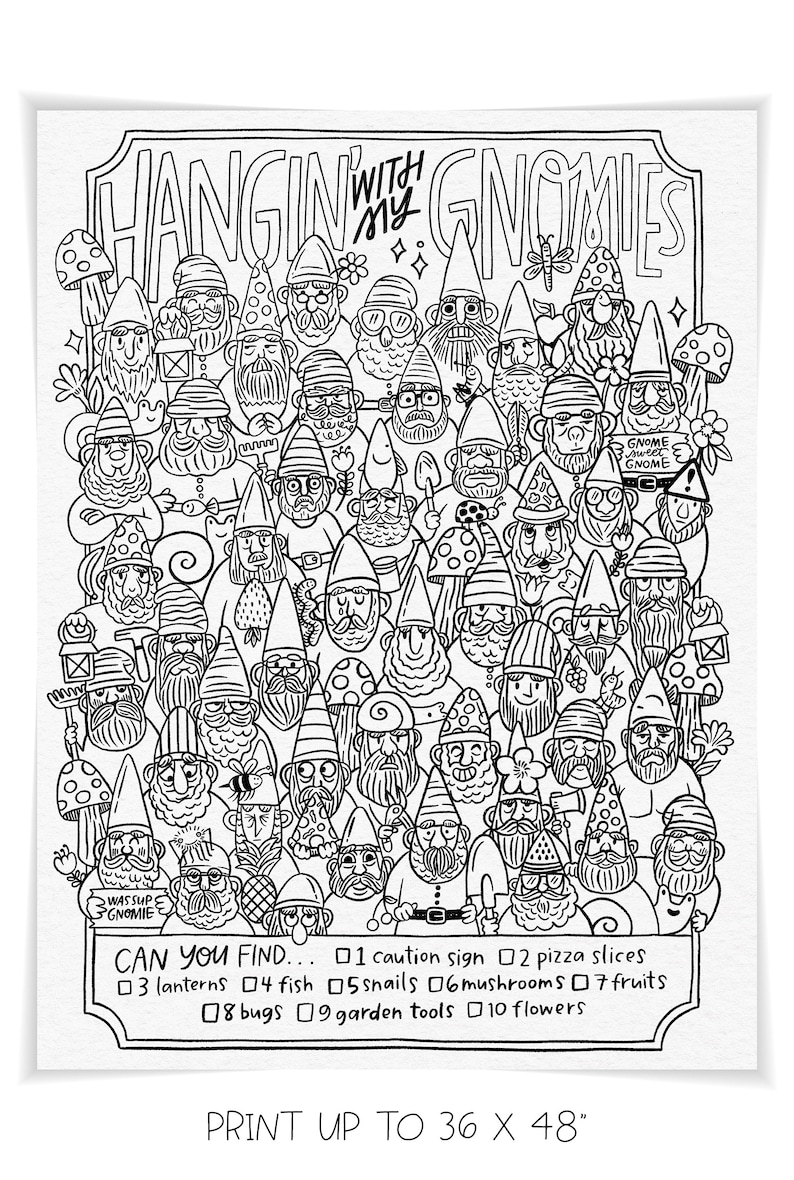 Coloring Poster Giant Coloring Poster Gnome Gnomies Funny Etsy Canada
