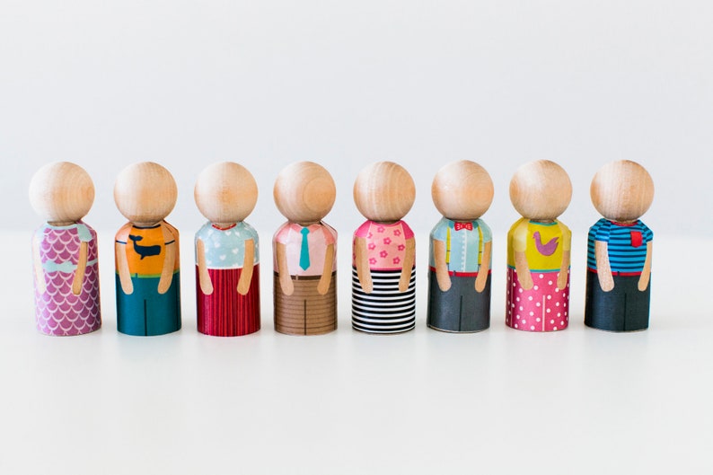 Minifolk, DIY dolls, peg dolls, cute mini dolls with clothes, sturdy toys, Children's Gifts, Printable Toys, Wooden DIY Dolls, play dolls image 4