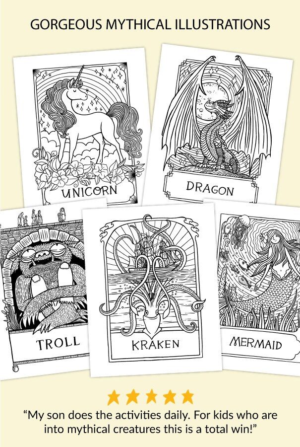 CREATURES of MYTH & MAGIC Coloring + Activity Book: Puzzles