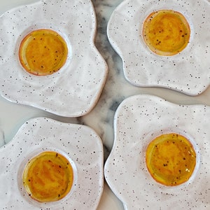 Handmade Ceramic Sunny Side Up Fried Egg Shaped Dish Plate Trinket Foodsafe Spoonrest Trivet Unique Foodshaped 1pc