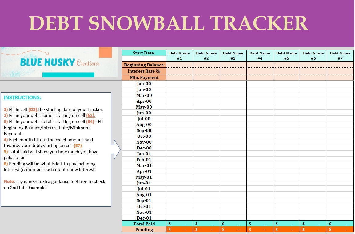 Debt Snowball Tracker Digital Excel Payoff Spreadsheet Etsy