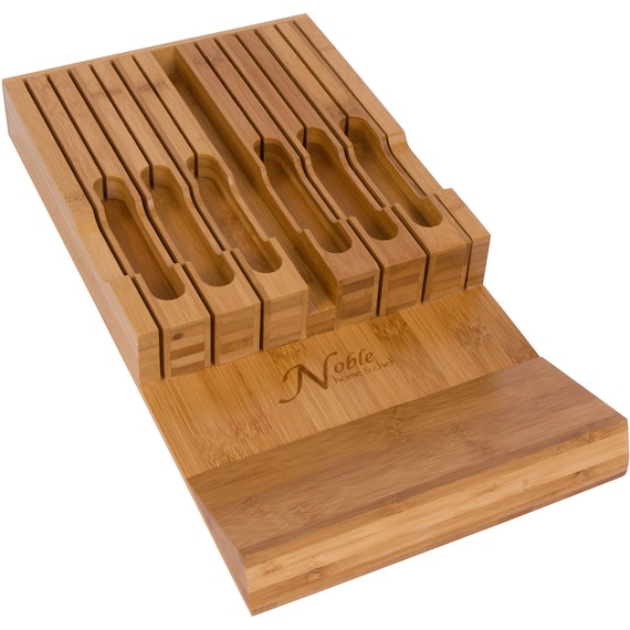In Drawer Bamboo Knife Block Holds 12 Knives Without Pointing Etsy